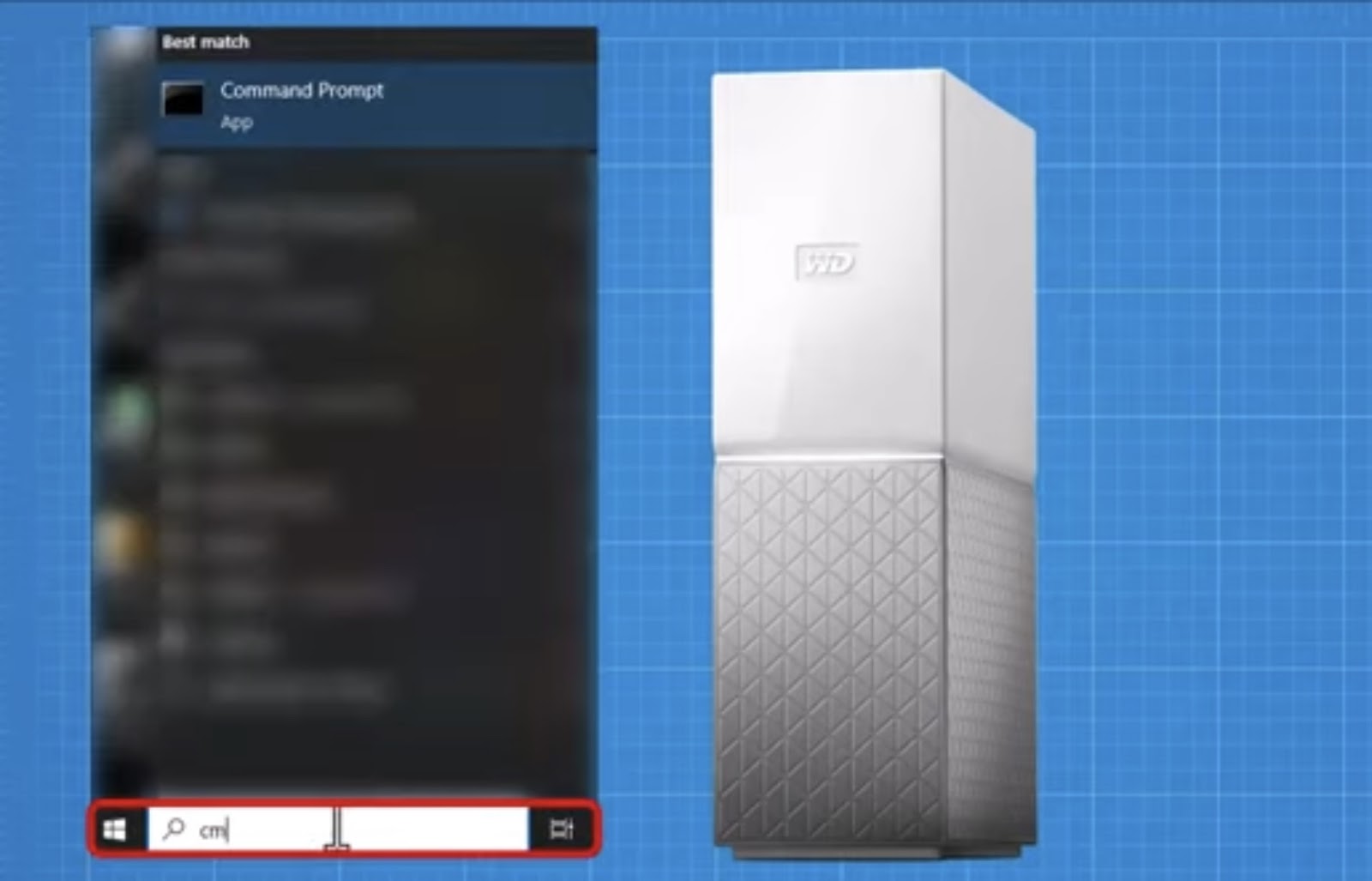 a partial entry for the Command Prompt application with a Western Digital My Cloud storage device