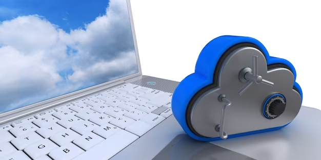 There's a cloud with a lock on the laptop